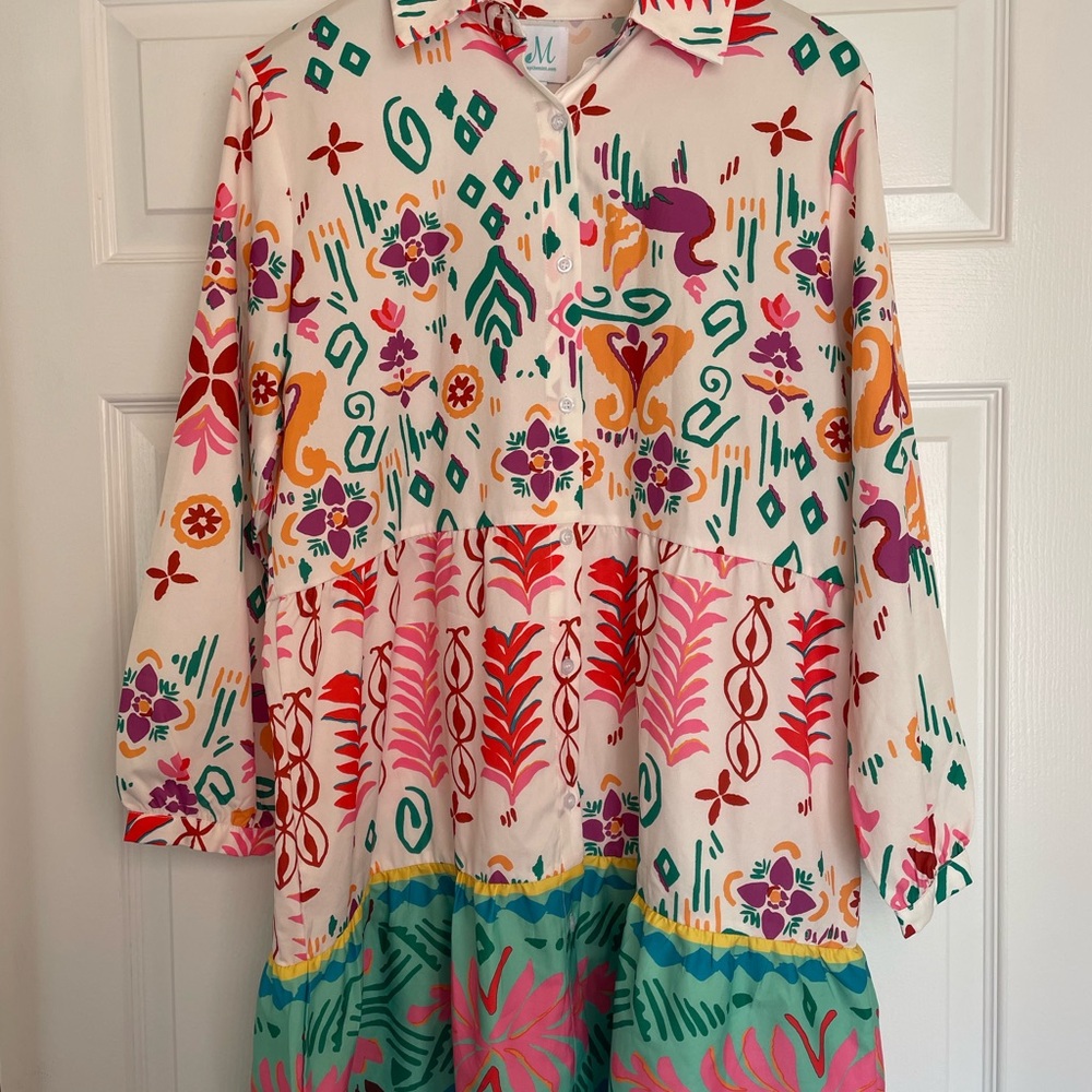 Colorful Preppy shopthemint.com dress XL NWOT pink green blue long sleeves